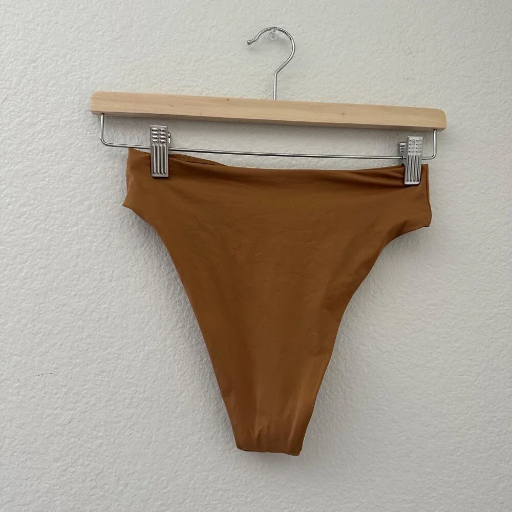 Skims Swim Mid Waist Bikini Bottom High Cut Brown Sz XS
